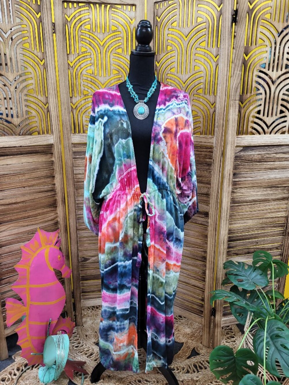 Tie Front Kimono Duster- tie dye